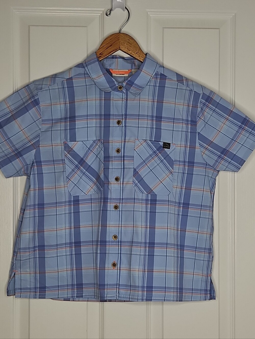 LL Bean Womens Everyday SunSmart Woven Shirt XS Petite UPF 50+ Short Sleeve Blue